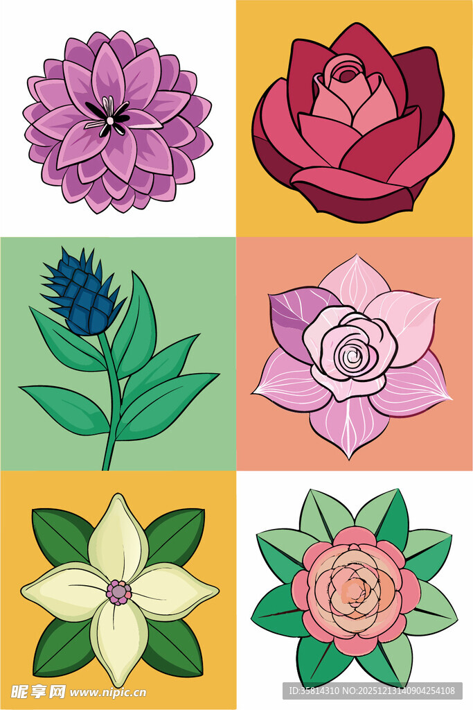 多彩手绘花卉图案集合