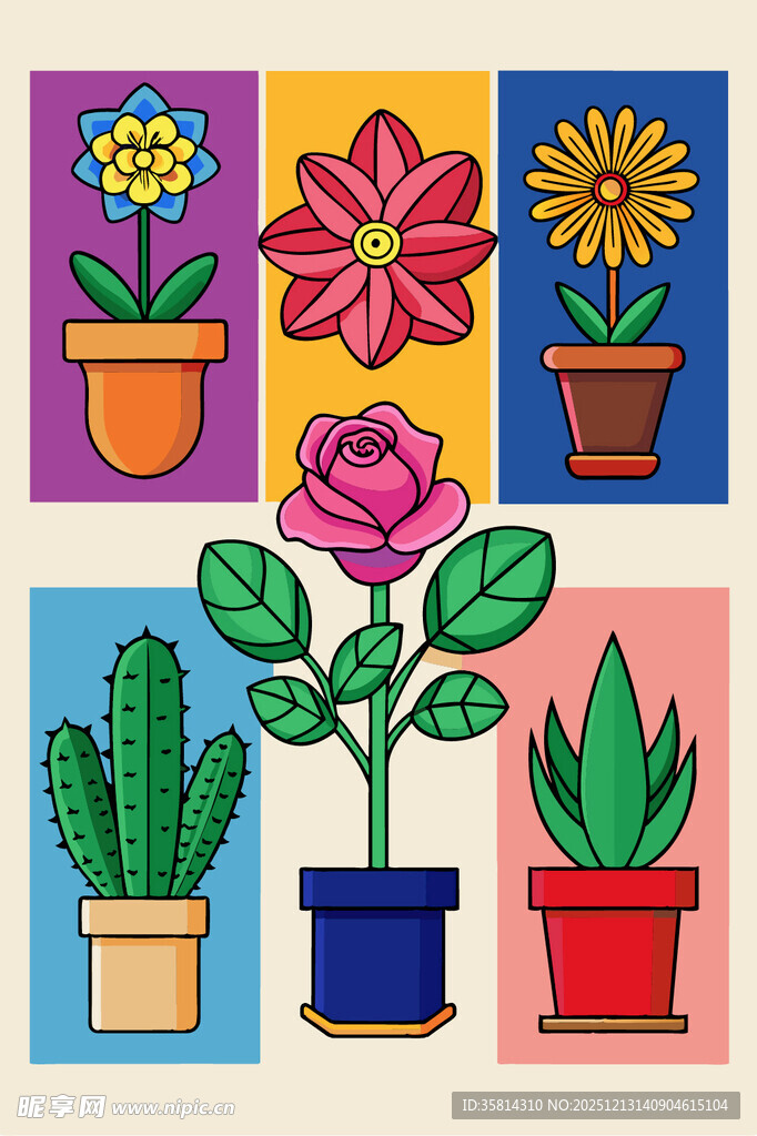 多彩盆栽插画