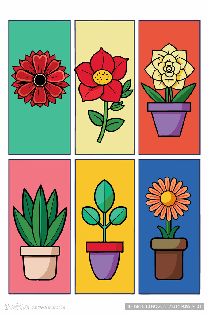 多彩盆栽插画艺术作品
