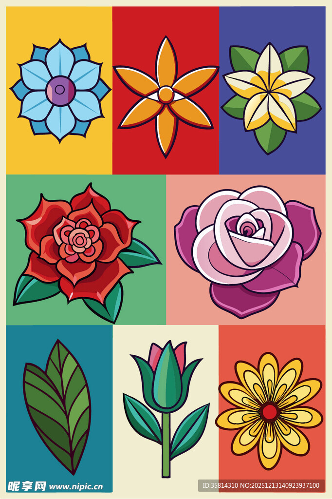 多彩花卉图案设计素材