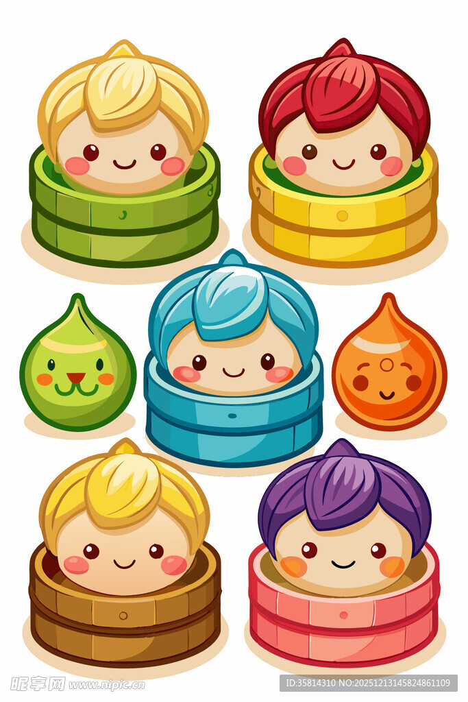 可爱卡通风格多彩娃娃形象