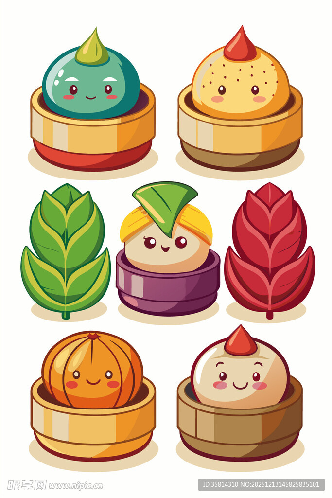 可爱卡通风中式点心集合