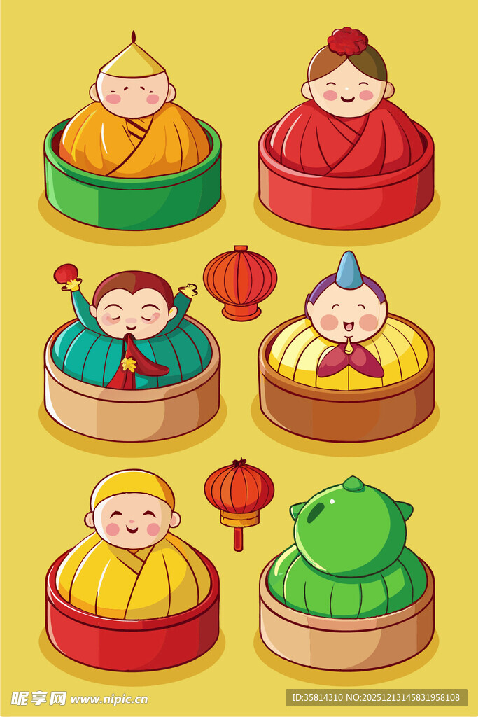 传统福娃与金蟾喜庆插画