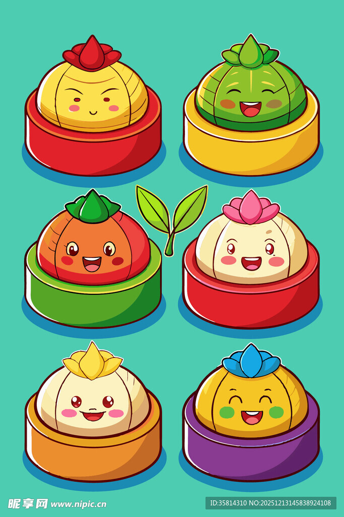 可爱卡通风格多彩包子集合