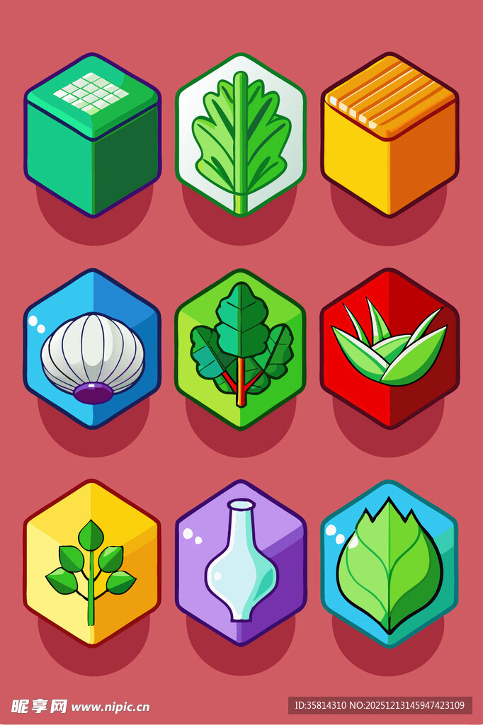 多彩立体植物图标集合