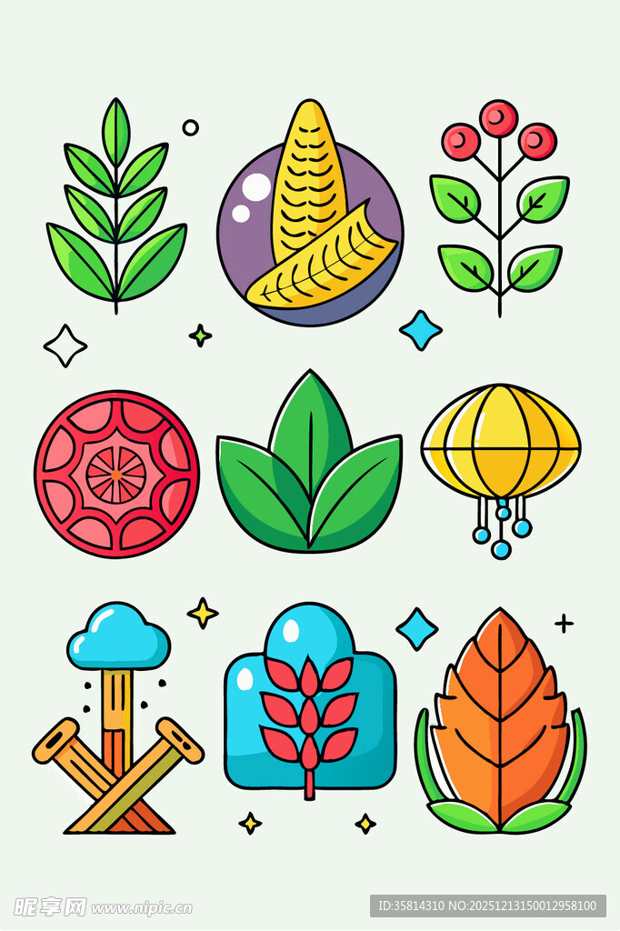 多彩秋季植物元素图标集