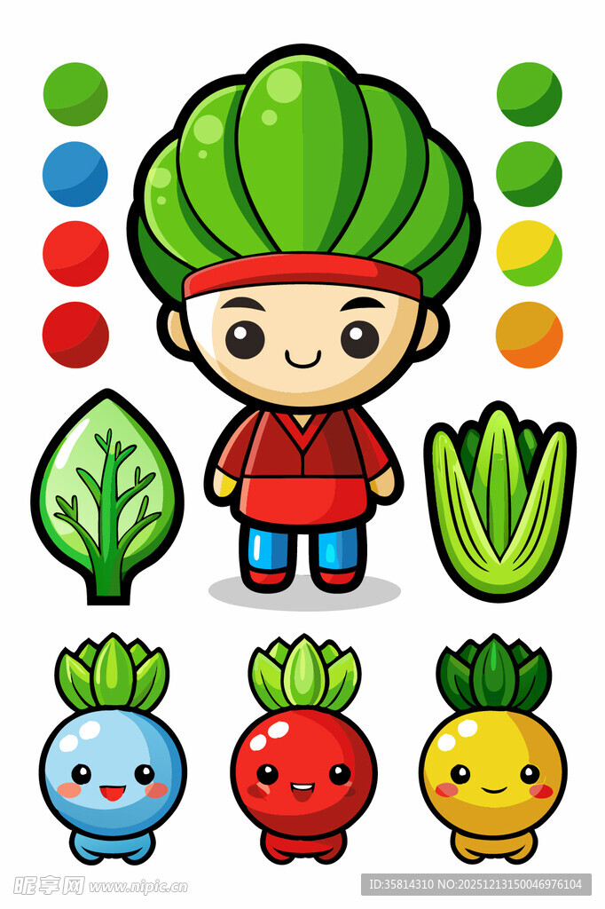 卡通农夫与多彩蔬菜形象