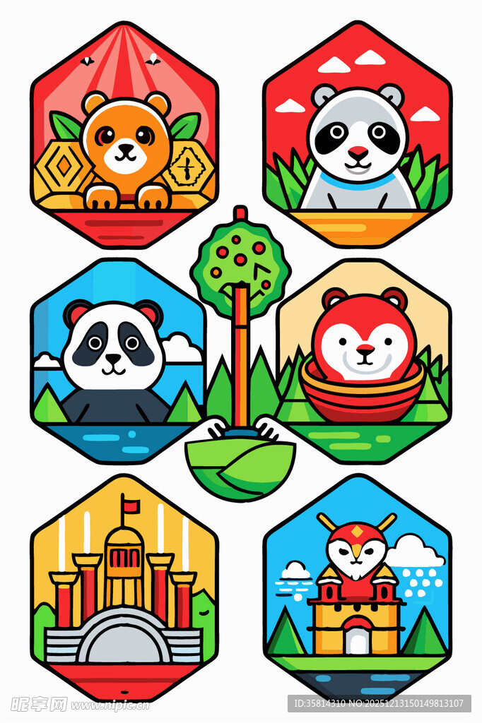 可爱动物主题卡通房屋图标