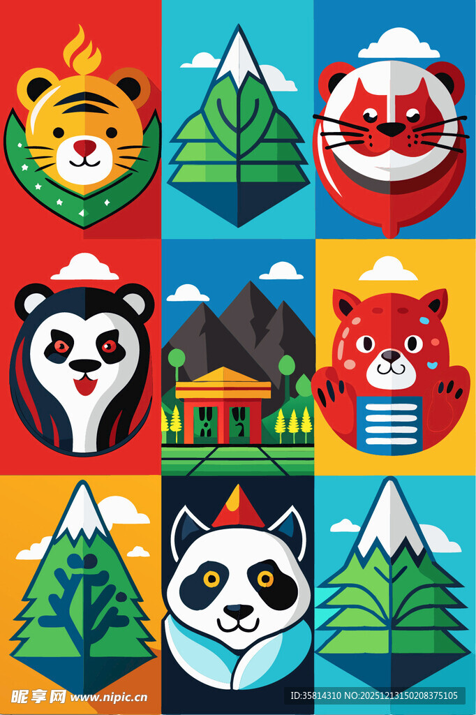 动物与风景的多彩插画