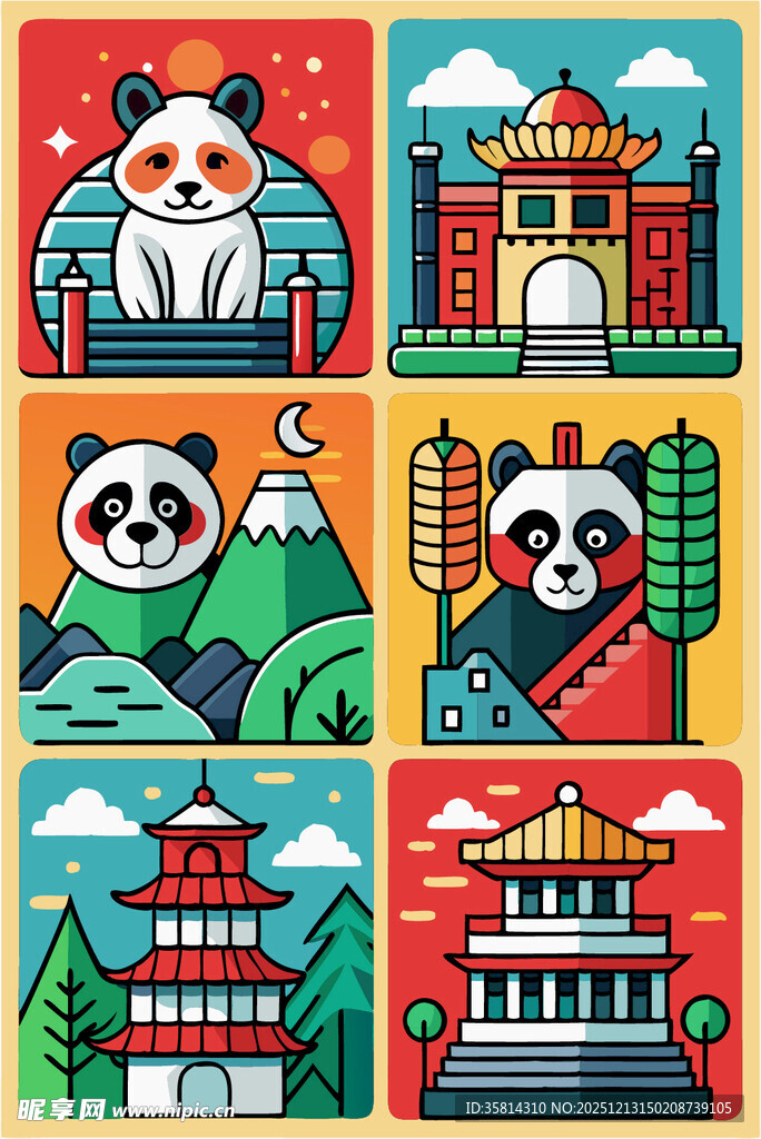 熊猫邂逅中国经典建筑