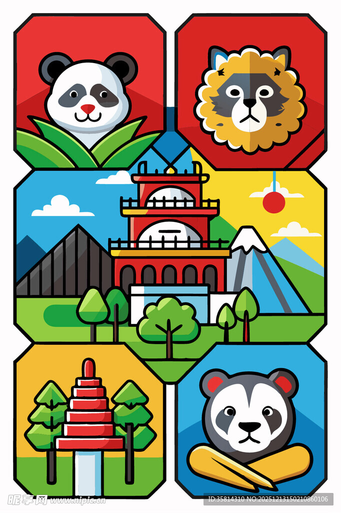 多彩中国元素插画