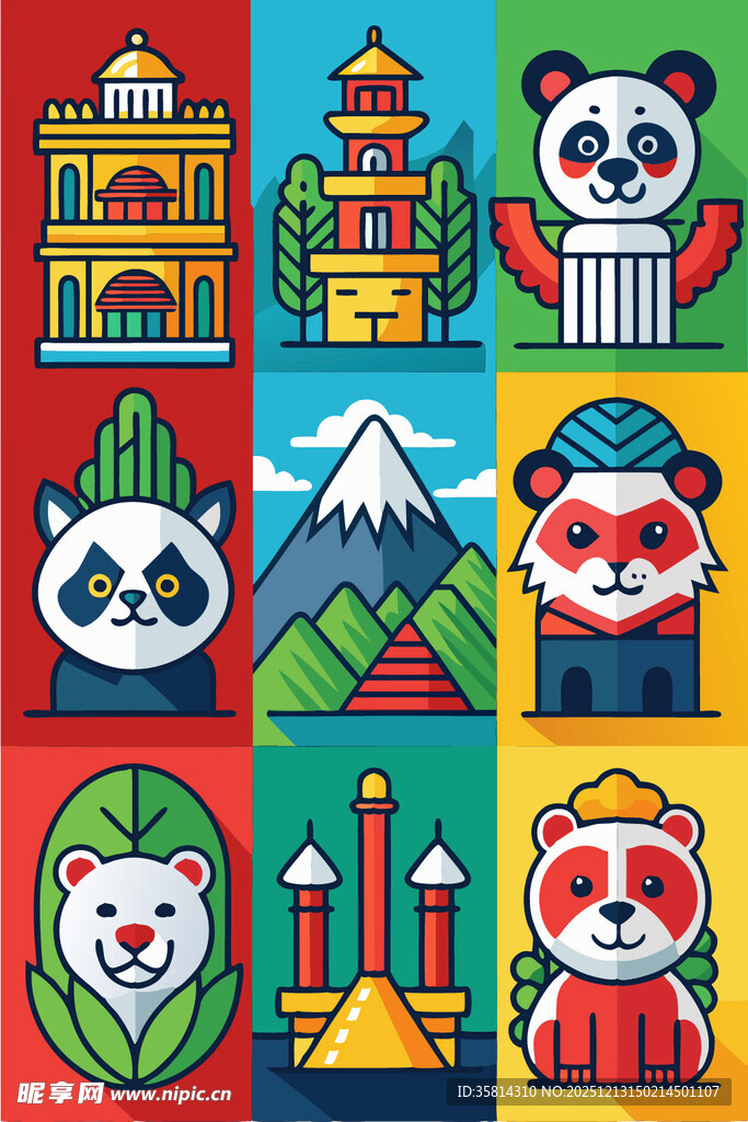中国元素熊猫插画集合