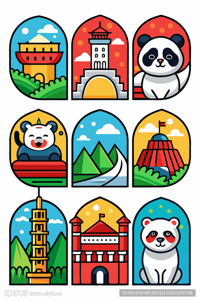各国地标与萌宠图标集合