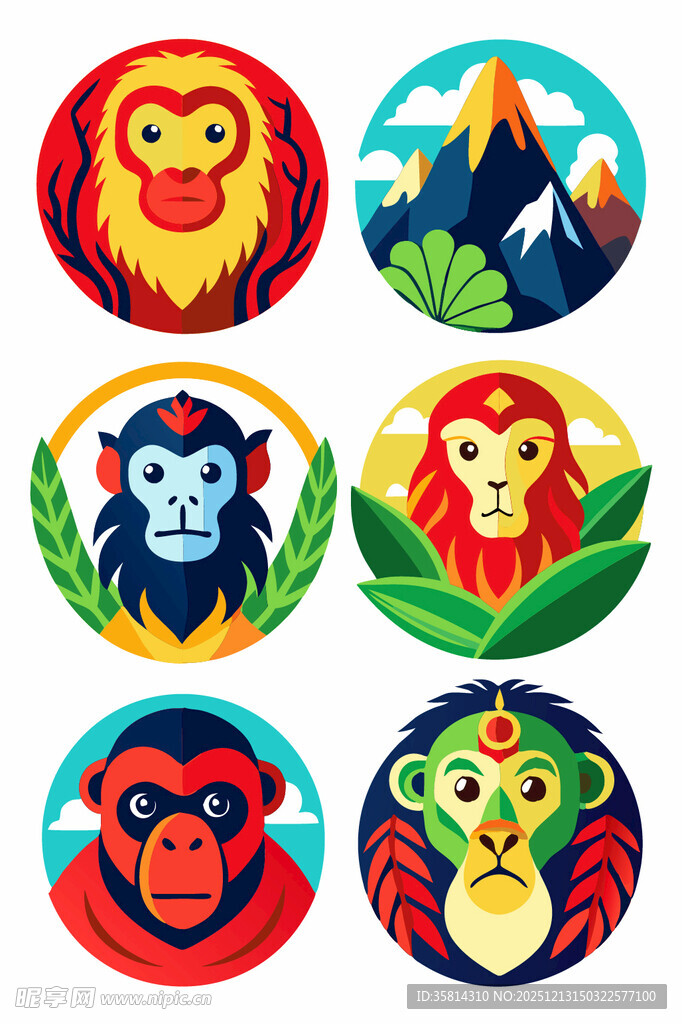 多彩动物圆形图案设计