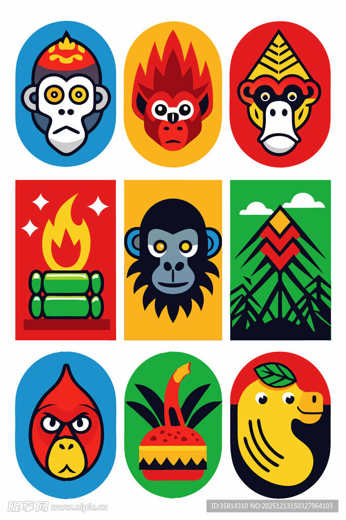 多彩卡通动物图案集合