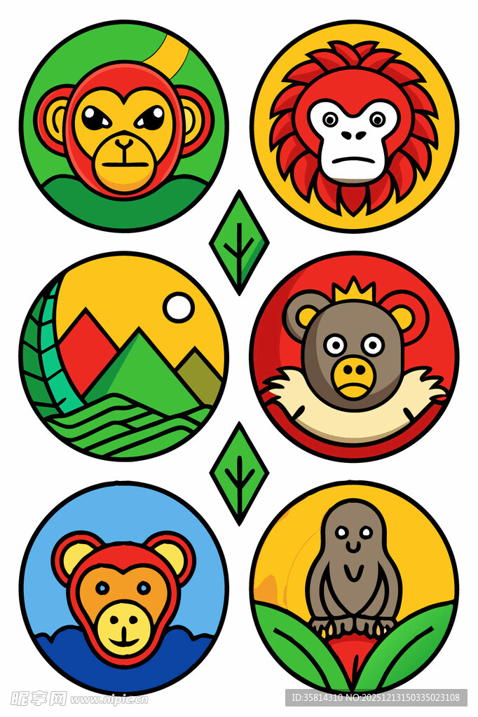 动物主题多彩圆形图案