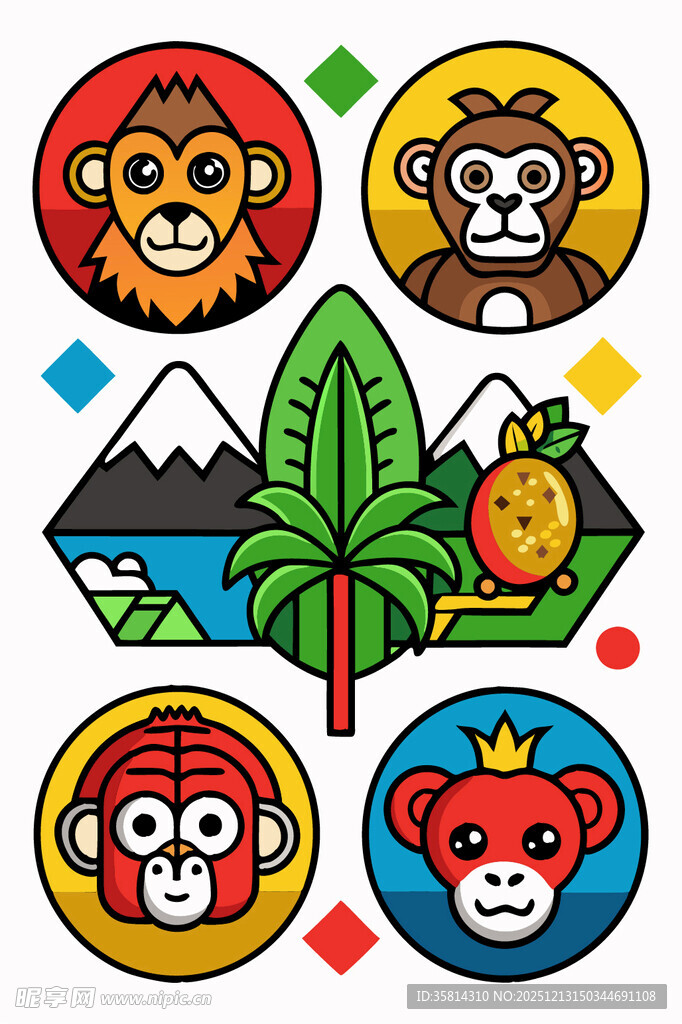 猴子主题多彩图标集合