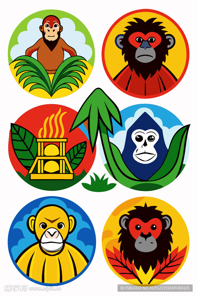 多彩动物头像插画