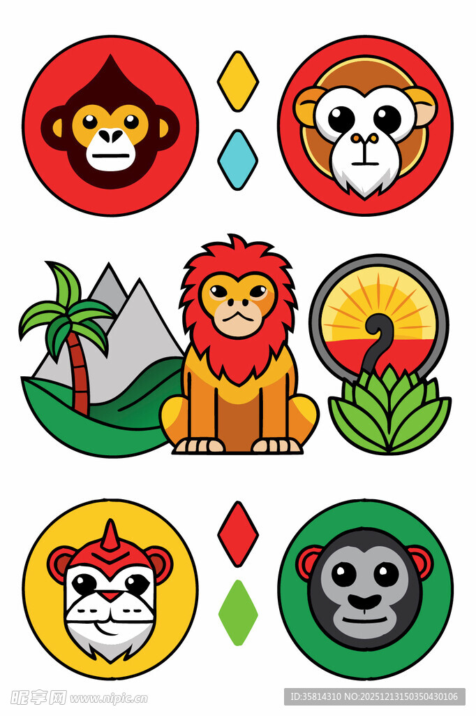 动物主题多彩图标集合