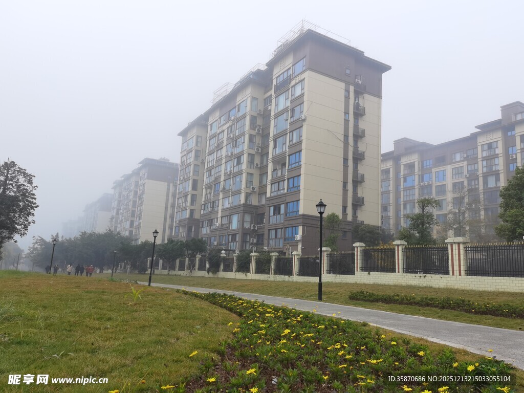 雾中住宅区景观