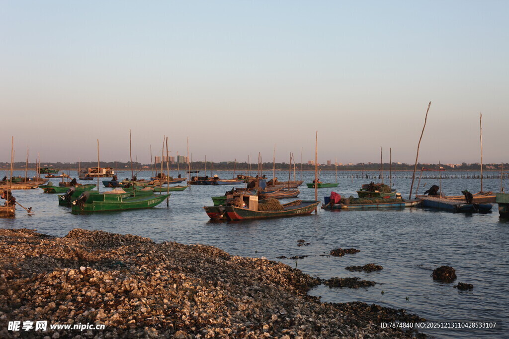 海边停泊的多彩船只