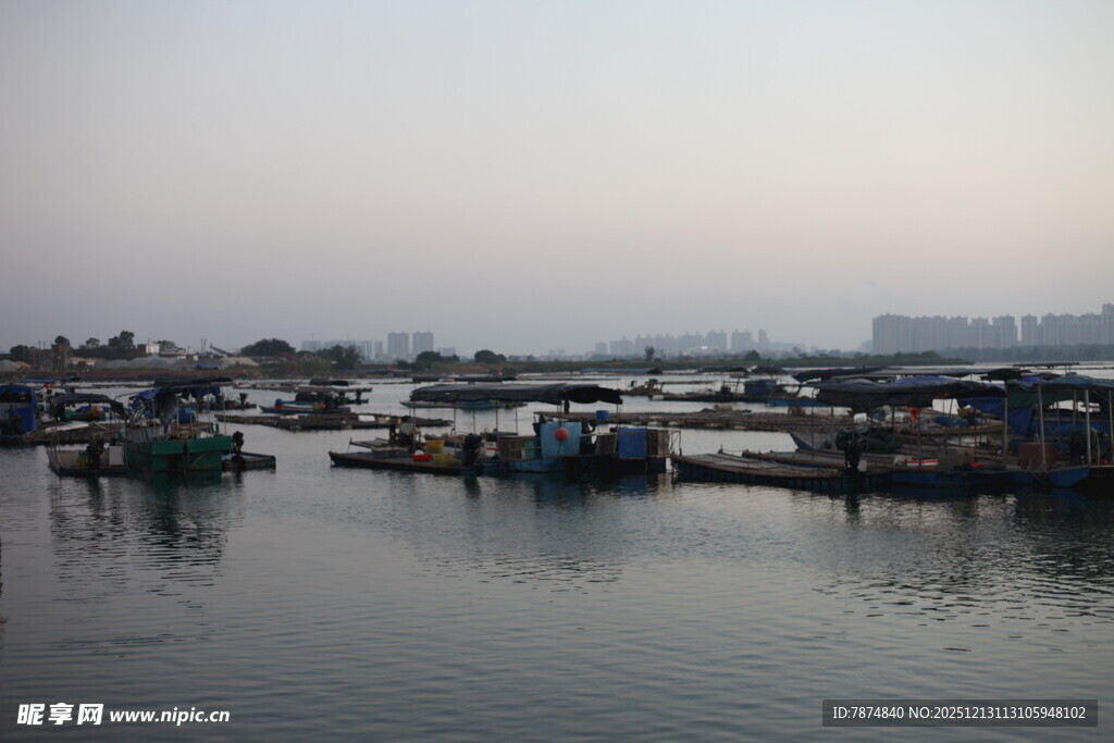 宁静港湾中的停泊船只