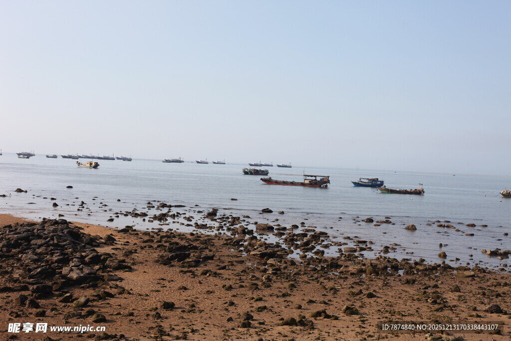海边停泊的众多船只