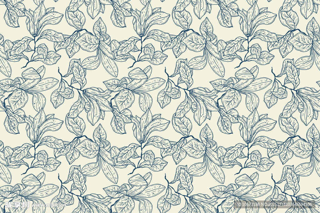 蓝白植物花纹图案背景