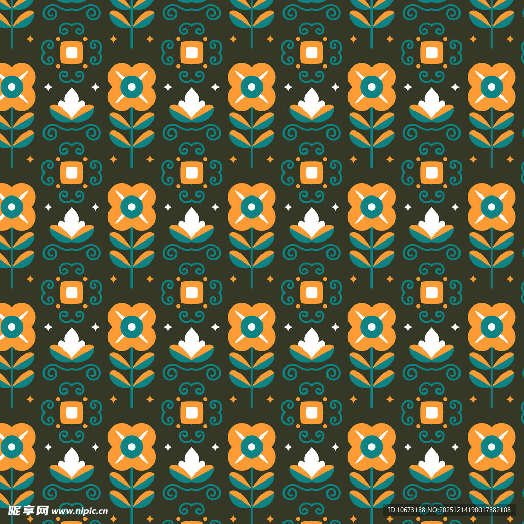 复古花卉几何图案背景