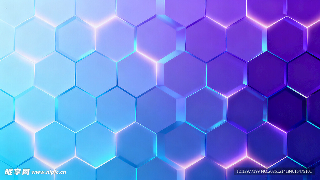 蓝紫色渐变六边形背景图