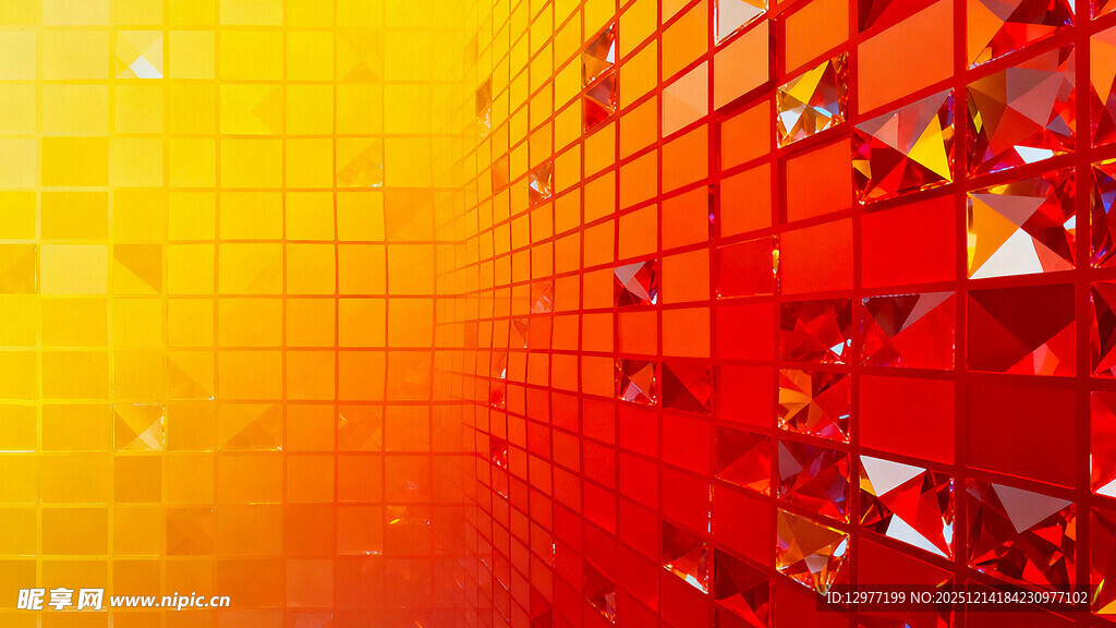 炫彩红橙几何方块背景图