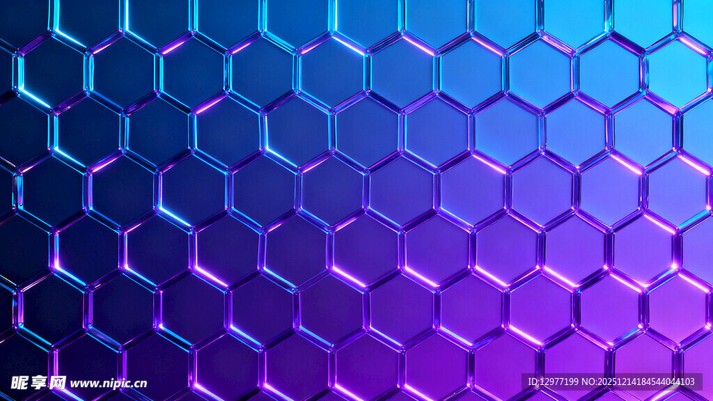 蓝紫色渐变六边形背景图