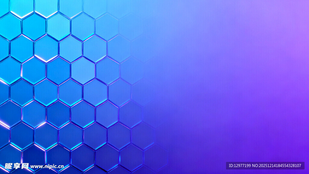 蓝紫色渐变六边形背景图
