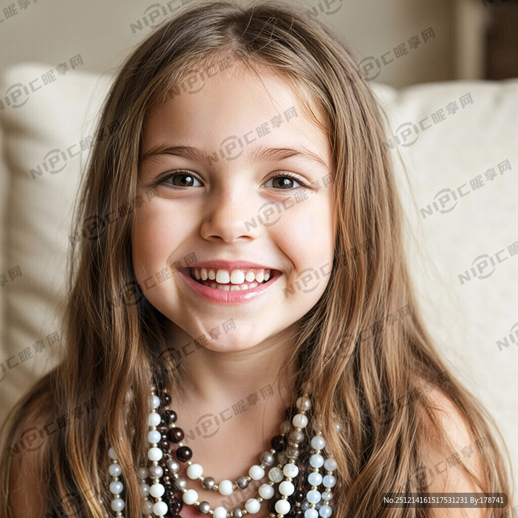 白人女孩长发和很多珠子首饰合影