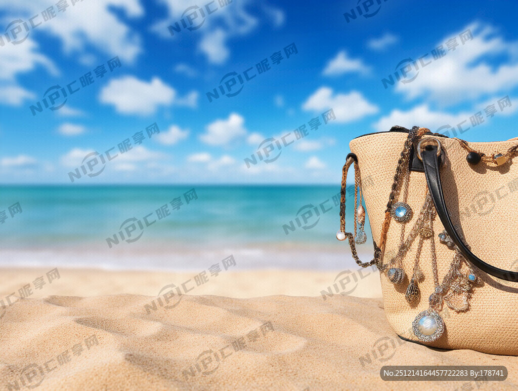 沙滩包上有各种配饰