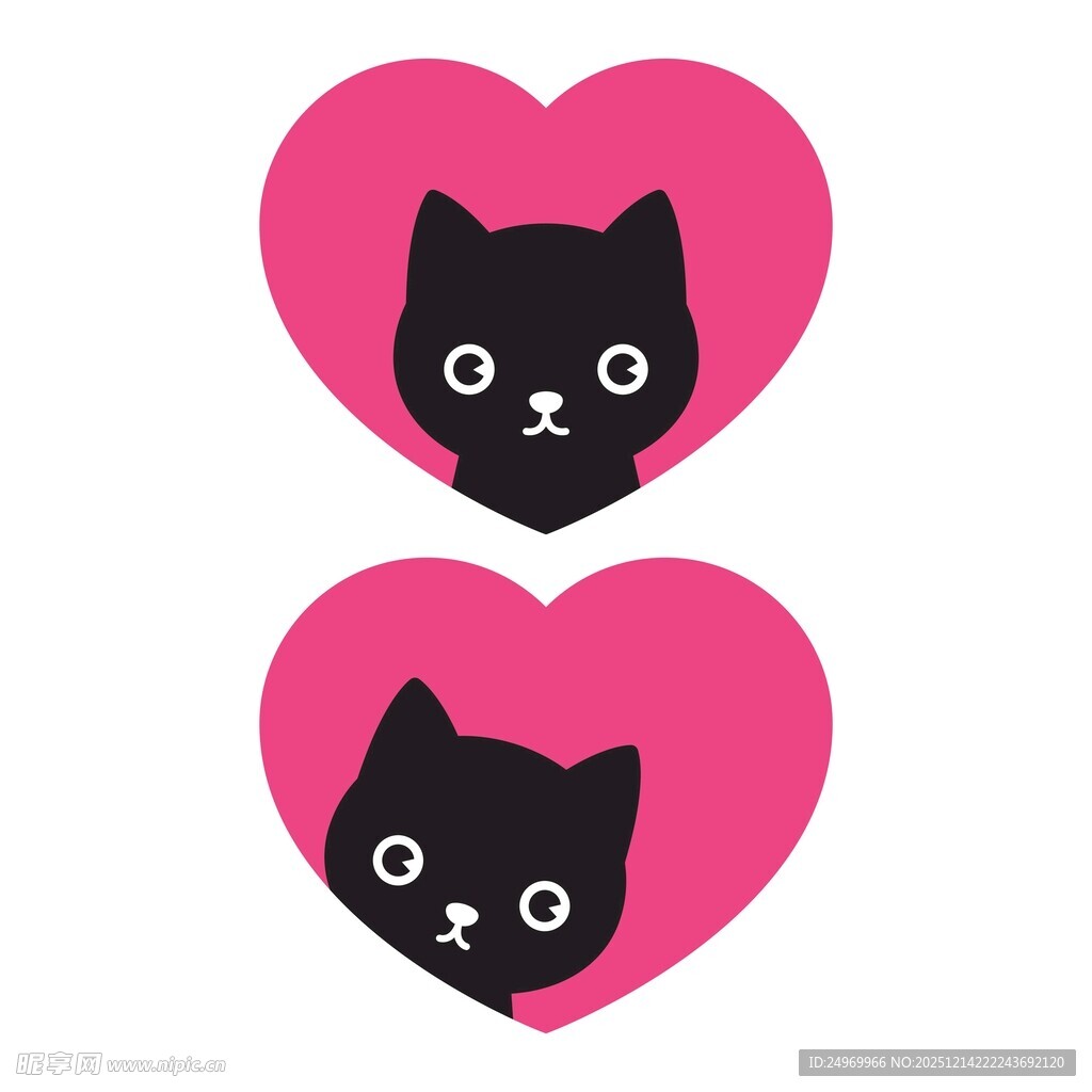双心黑猫可爱图案