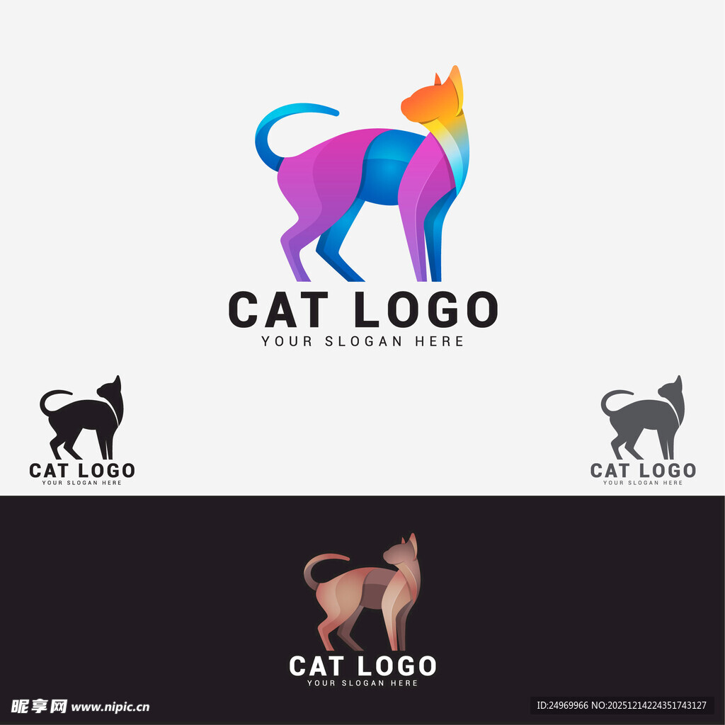 多彩猫咪标志设计