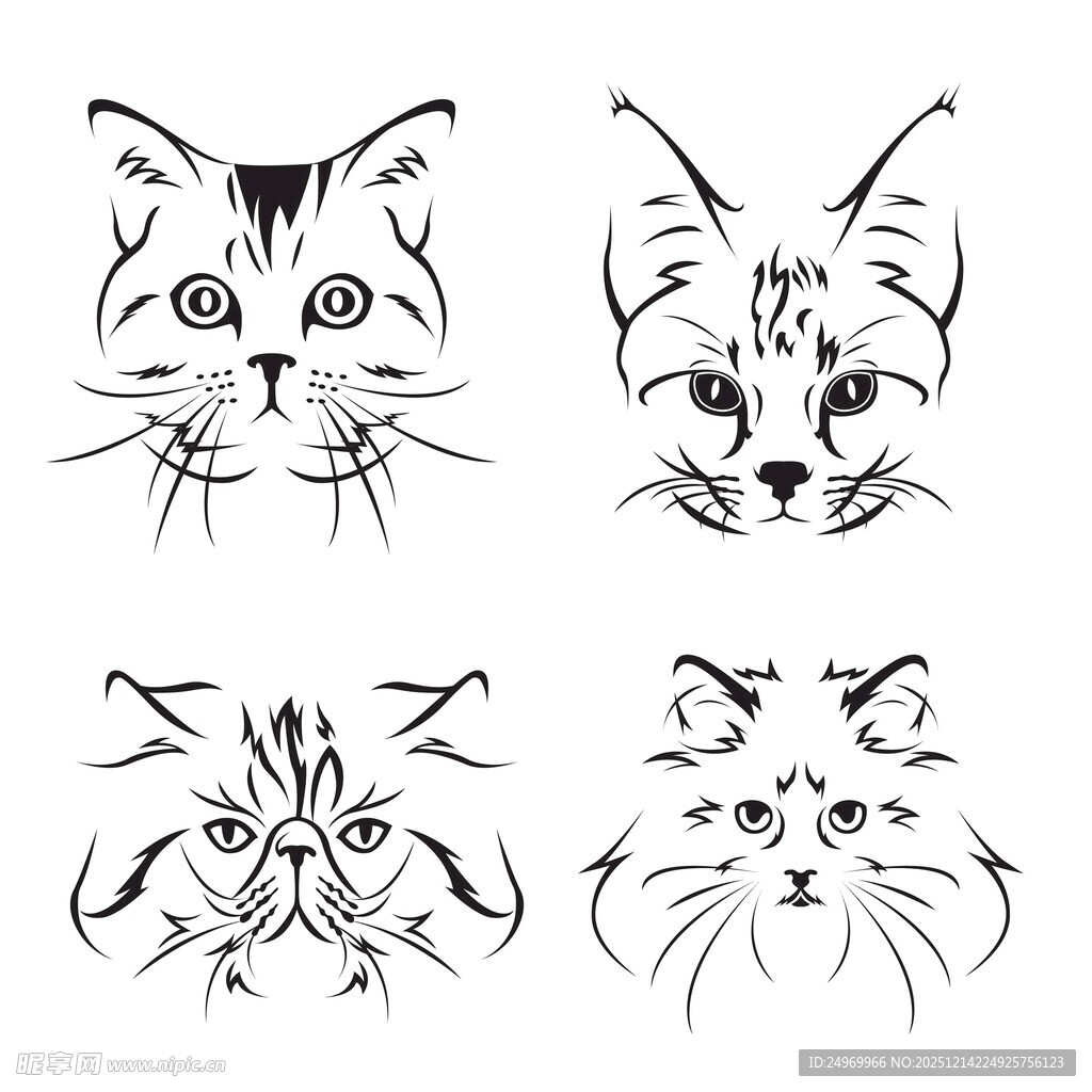 四幅风格各异的猫咪头像