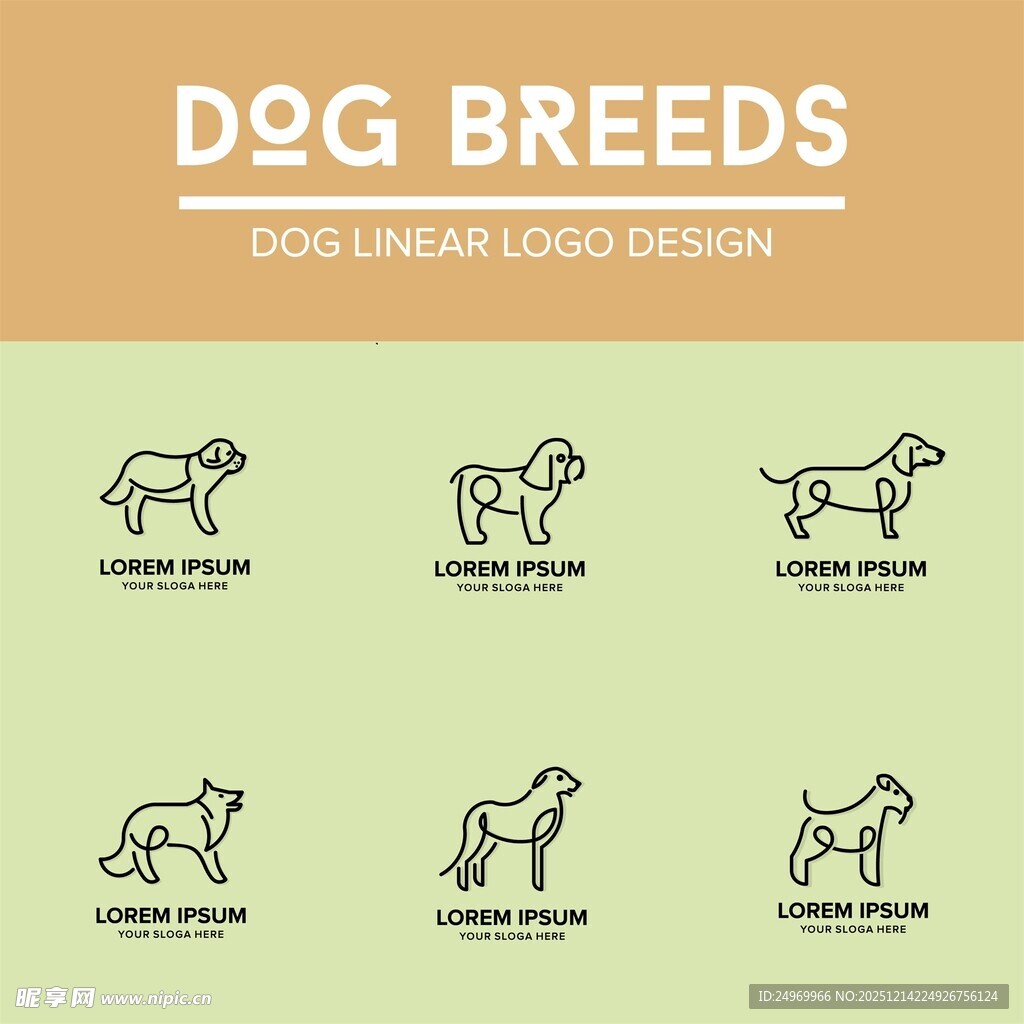 不同犬种的简约线条图标