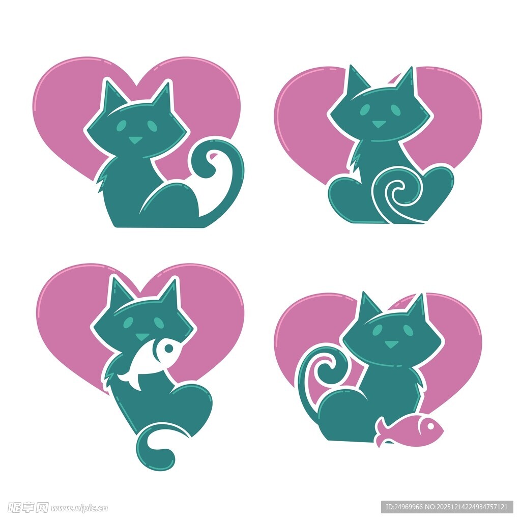 可爱猫咪心形图案设计