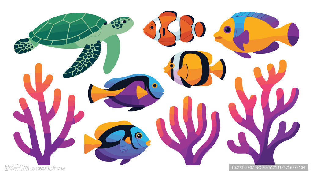 海底鱼类与海龟图案