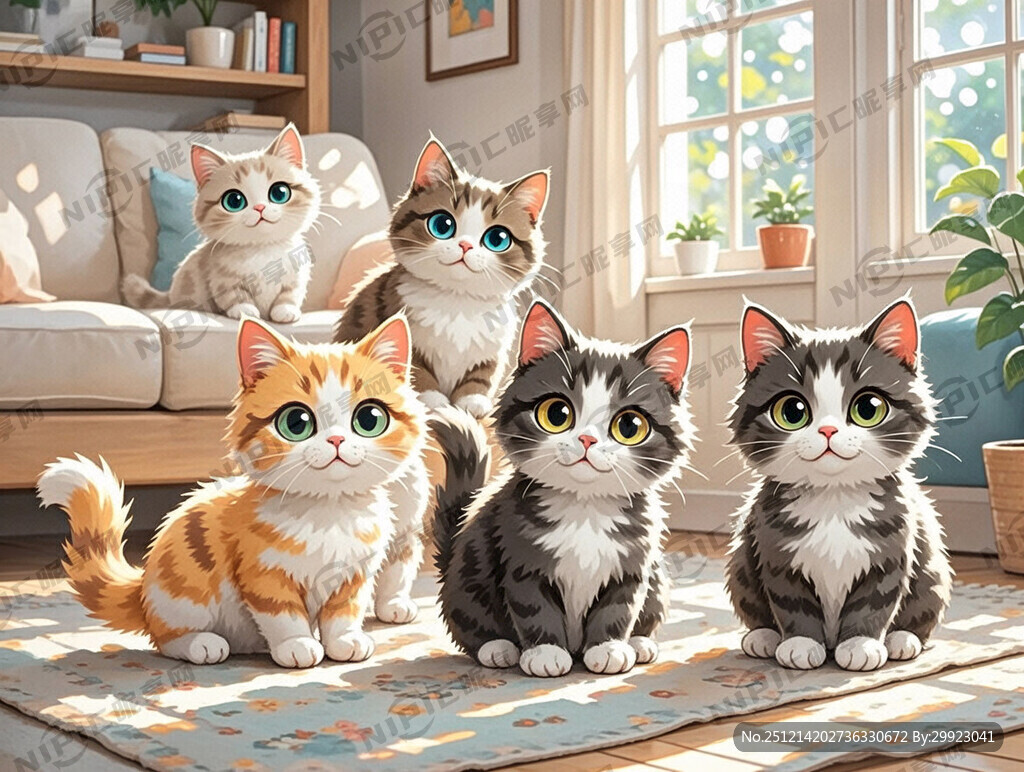 五只猫卡通图案