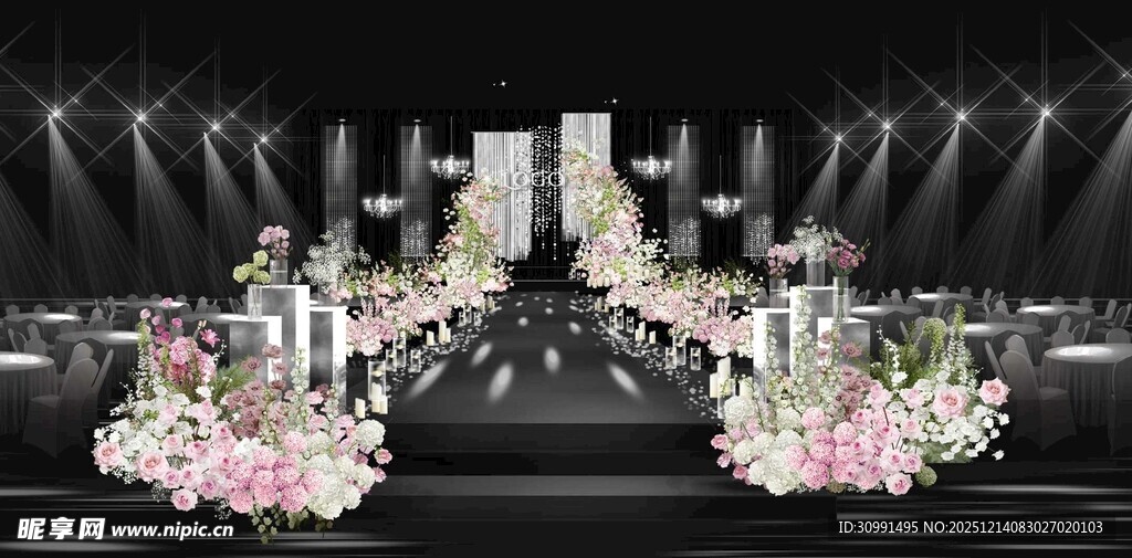 浪漫婚礼舞台花卉布置