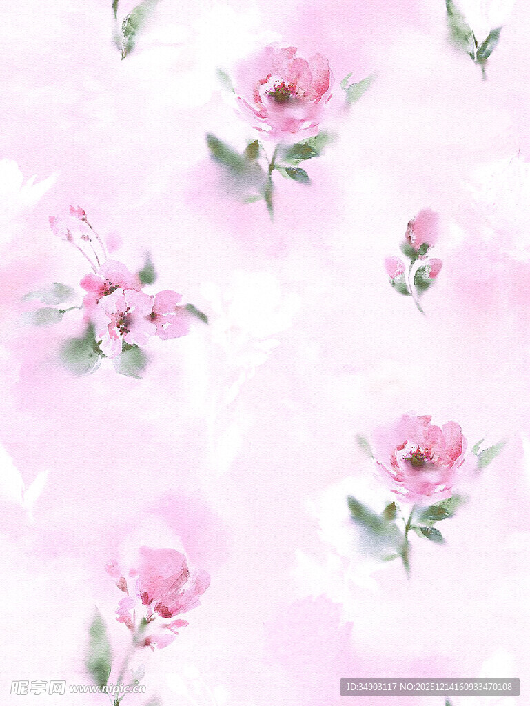 粉色水彩风玫瑰花图案