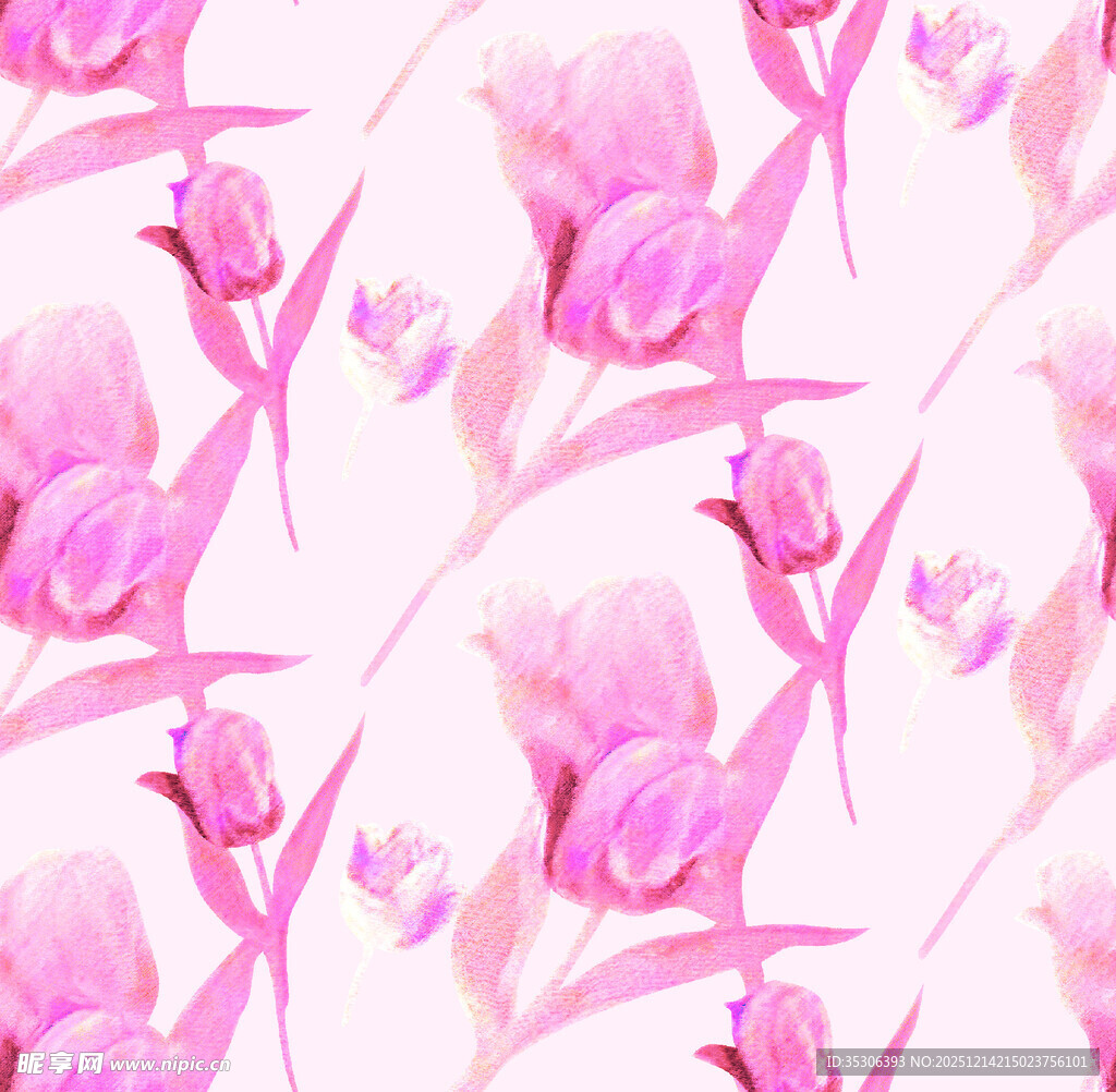 粉色花卉水彩无缝图案