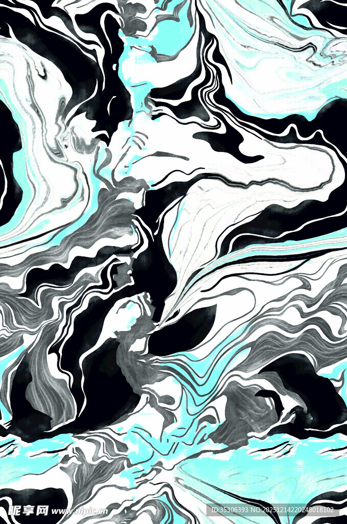 蓝黑抽象流体艺术图案