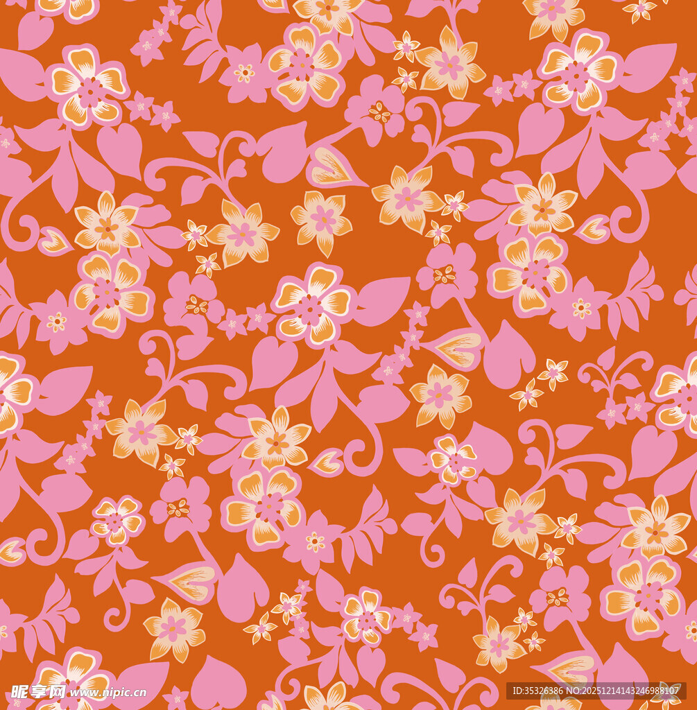 橙底粉色花卉图案背景