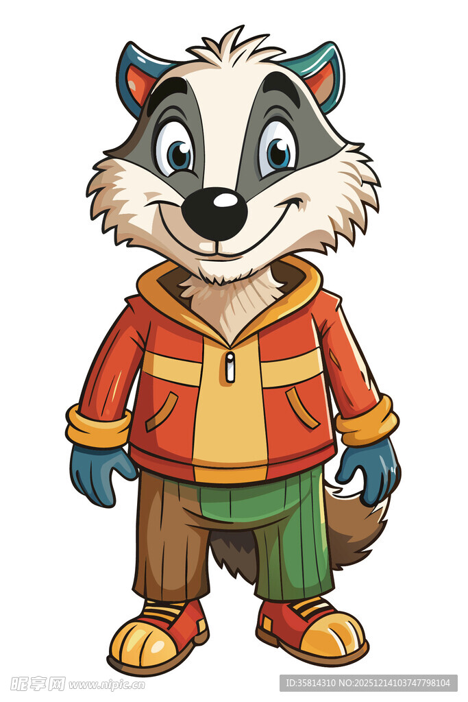 穿着夹克的可爱浣熊形象