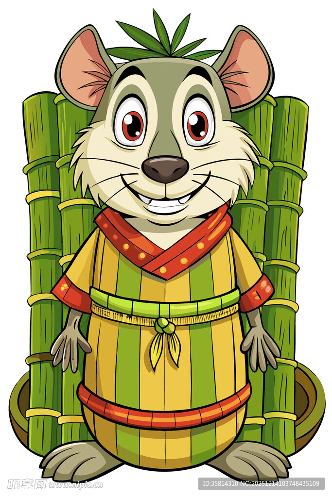 穿和服的卡通竹鼠形象