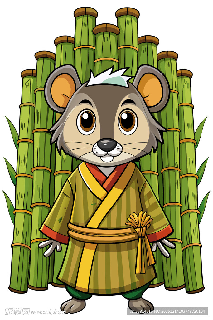 功夫熊猫形象站在竹林前